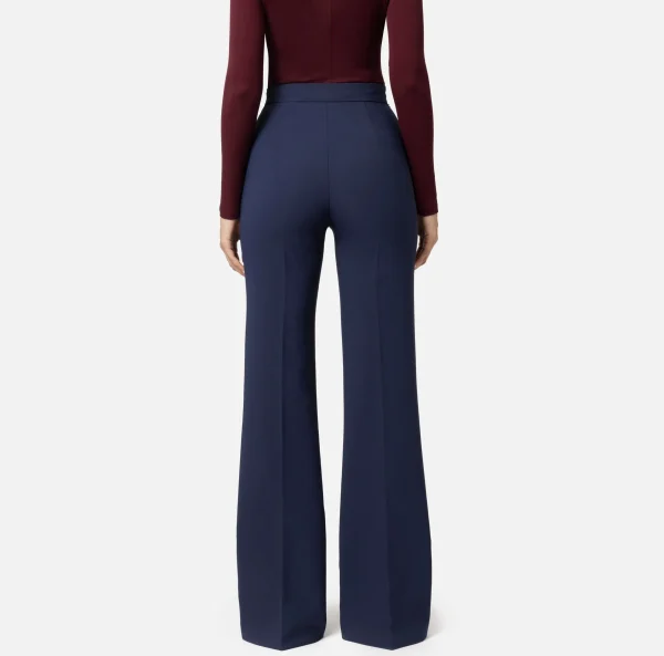 Elisabetta Franchi Pantaloni E Shorts^Pantalone a palazzo in crêpe stretch con cintura Navy