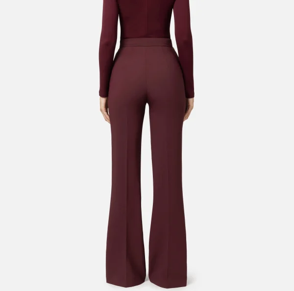 Elisabetta Franchi Pantaloni E Shorts^Pantalone a palazzo in crêpe stretch con cintura RougeNoir