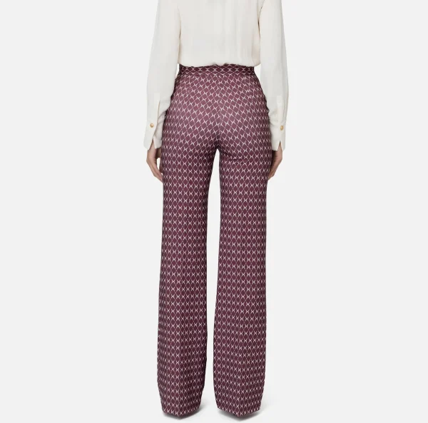 Elisabetta Franchi Tailleur | Pantaloni E Shorts^Pantalone a palazzo in crêpe stampa rombo con catena RougeNoir/Burro