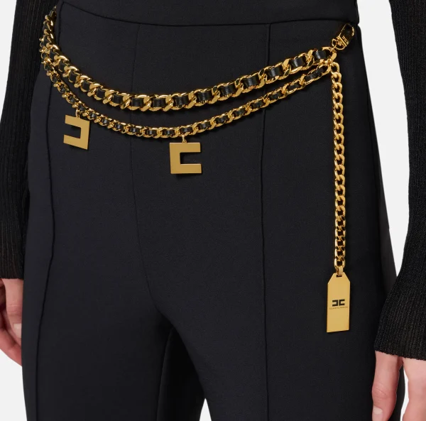 Elisabetta Franchi Pantaloni E Shorts^Pantalone a palazzo in crêpe stretch con cintura Nero