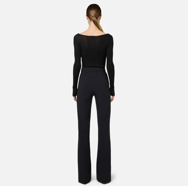 Elisabetta Franchi Pantaloni E Shorts^Pantalone a palazzo in crêpe stretch con cintura Nero