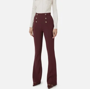 Elisabetta Franchi Pantaloni E Shorts^Pantalone a zampa in crêpe con fascione in raso RougeNoir