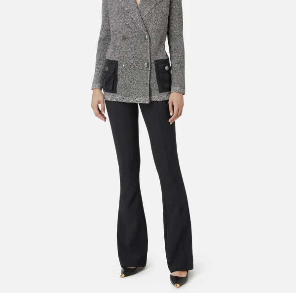 Elisabetta Franchi Pantaloni E Shorts^Pantalone a zampa in crêpe con fascione in raso Nero