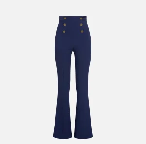 Elisabetta Franchi Pantaloni E Shorts^Pantalone a zampa in crêpe con fascione in raso Navy