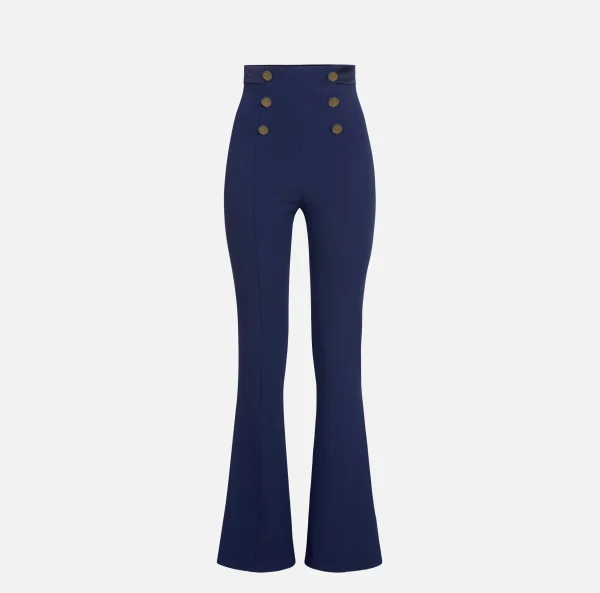 Elisabetta Franchi Pantaloni E Shorts^Pantalone a zampa in crêpe con fascione in raso Navy