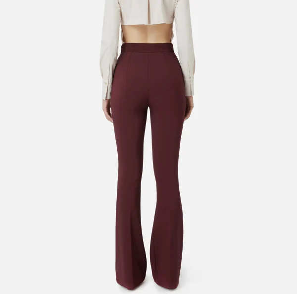 Elisabetta Franchi Pantaloni E Shorts^Pantalone a zampa in crêpe con fascione in raso RougeNoir