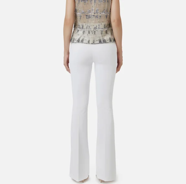 Elisabetta Franchi Pantaloni E Shorts^Pantalone a zampa in crêpe con fascione in raso Avorio
