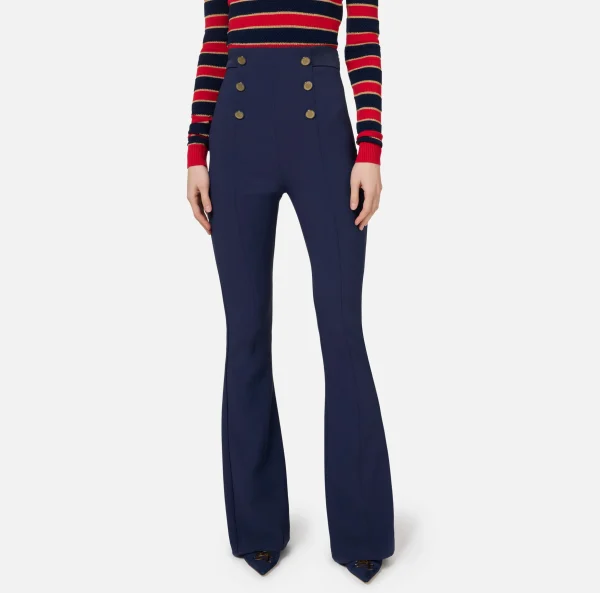 Elisabetta Franchi Pantaloni E Shorts^Pantalone a zampa in crêpe con fascione in raso Navy