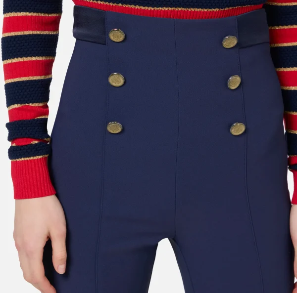 Elisabetta Franchi Pantaloni E Shorts^Pantalone a zampa in crêpe con fascione in raso Navy