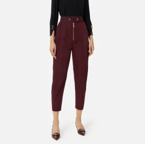 Elisabetta Franchi Pantaloni E Shorts^Pantalone boyfriend in nylon tecnico con elastico logato RougeNoir