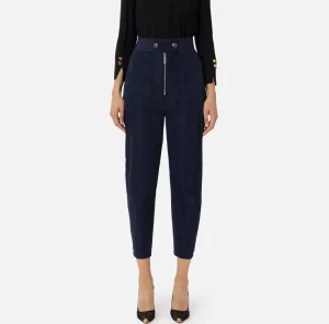 Elisabetta Franchi Pantaloni E Shorts^Pantalone boyfriend in nylon tecnico con elastico logato Navy