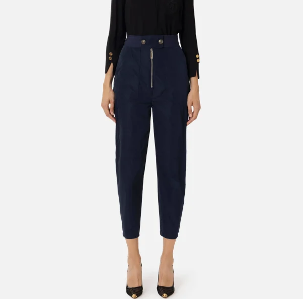 Elisabetta Franchi Pantaloni E Shorts^Pantalone boyfriend in nylon tecnico con elastico logato Navy
