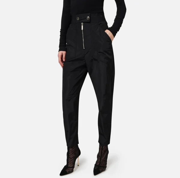 Elisabetta Franchi Pantaloni E Shorts^Pantalone boyfriend in nylon tecnico con elastico logato Nero