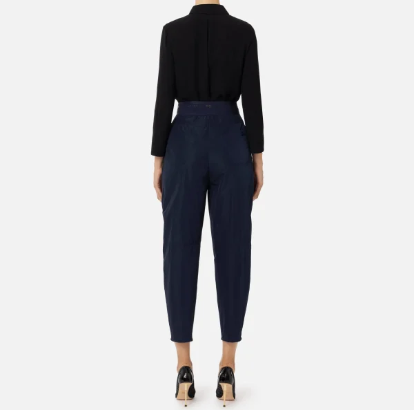 Elisabetta Franchi Pantaloni E Shorts^Pantalone boyfriend in nylon tecnico con elastico logato Navy