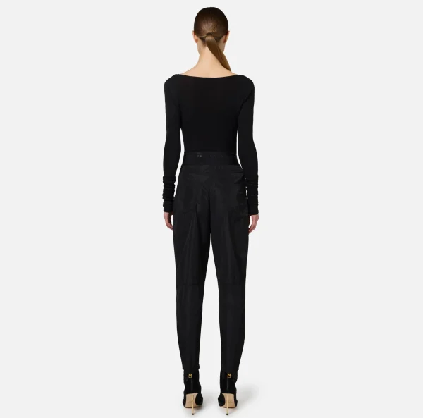 Elisabetta Franchi Pantaloni E Shorts^Pantalone boyfriend in nylon tecnico con elastico logato Nero