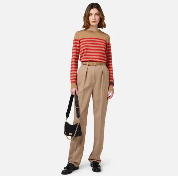 Elisabetta Franchi Tailleur | Pantaloni E Shorts^Pantalone con pinces in fresco di lana Camel