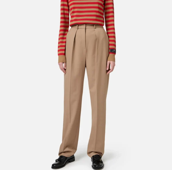 Elisabetta Franchi Tailleur | Pantaloni E Shorts^Pantalone con pinces in fresco di lana Camel