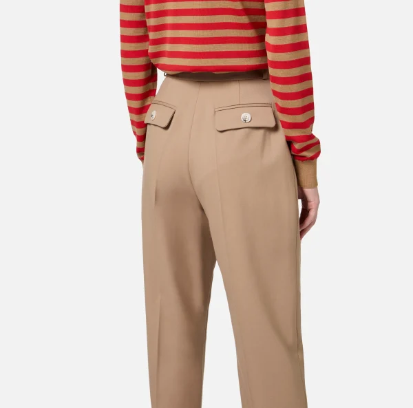 Elisabetta Franchi Tailleur | Pantaloni E Shorts^Pantalone con pinces in fresco di lana Camel