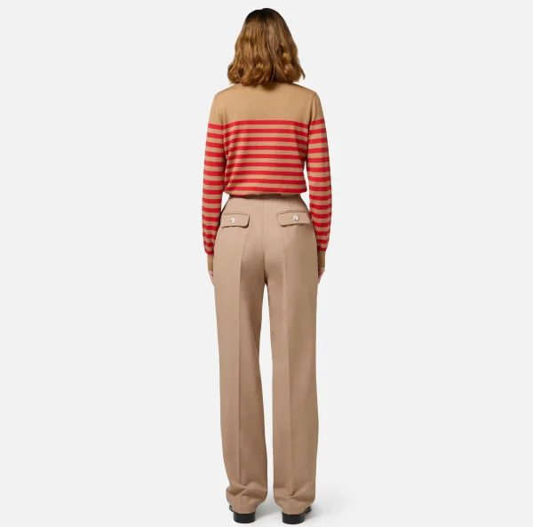 Elisabetta Franchi Tailleur | Pantaloni E Shorts^Pantalone con pinces in fresco di lana Camel