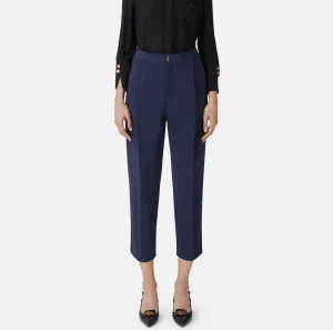 Elisabetta Franchi Pantaloni E Shorts^Pantalone cropped in crêpe con pinces Navy