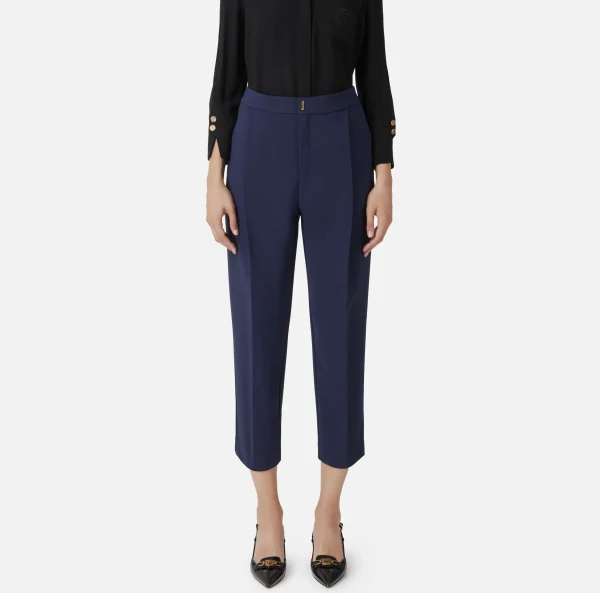 Elisabetta Franchi Pantaloni E Shorts^Pantalone cropped in crêpe con pinces Navy