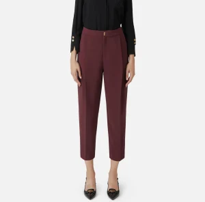 Elisabetta Franchi Pantaloni E Shorts^Pantalone cropped in crêpe con pinces RougeNoir