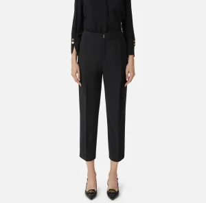 Elisabetta Franchi Pantaloni E Shorts^Pantalone cropped in crêpe con pinces Nero