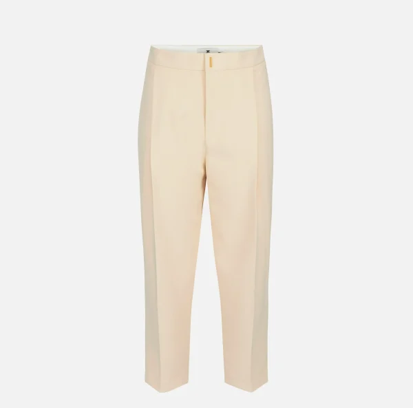 Elisabetta Franchi Pantaloni E Shorts^Pantalone cropped in crêpe con pinces Crema