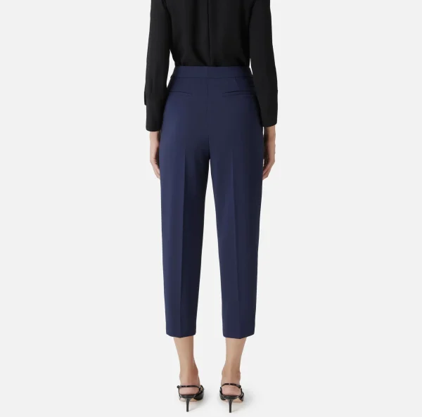 Elisabetta Franchi Pantaloni E Shorts^Pantalone cropped in crêpe con pinces Navy