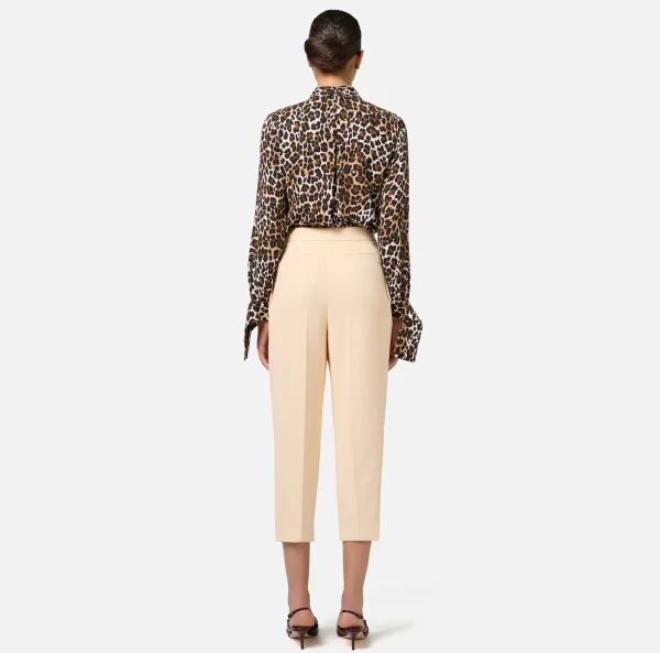 Elisabetta Franchi Pantaloni E Shorts^Pantalone cropped in crêpe con pinces Crema