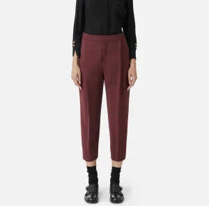 Elisabetta Franchi Pantaloni E Shorts^Pantalone cropped in fresco di lana stretch con pinces RougeNoir