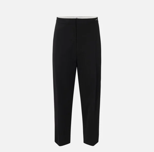 Elisabetta Franchi Pantaloni E Shorts^Pantalone cropped in fresco di lana stretch con pinces Nero