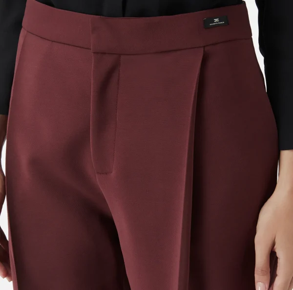 Elisabetta Franchi Pantaloni E Shorts^Pantalone cropped in fresco di lana stretch con pinces RougeNoir