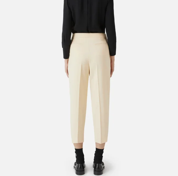 Elisabetta Franchi Pantaloni E Shorts^Pantalone cropped in fresco di lana stretch con pinces Crema