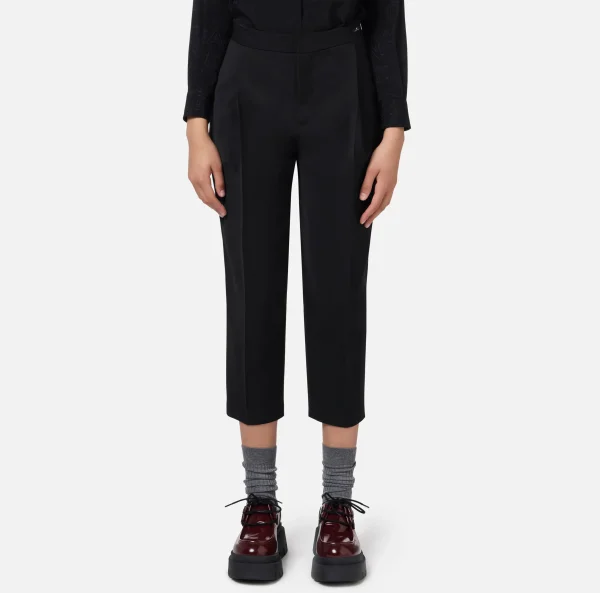 Elisabetta Franchi Pantaloni E Shorts^Pantalone cropped in fresco di lana stretch con pinces Nero