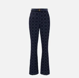 Elisabetta Franchi Tailleur | Pantaloni E Shorts^Pantalone dritto in crêpe flock con cintura Navy