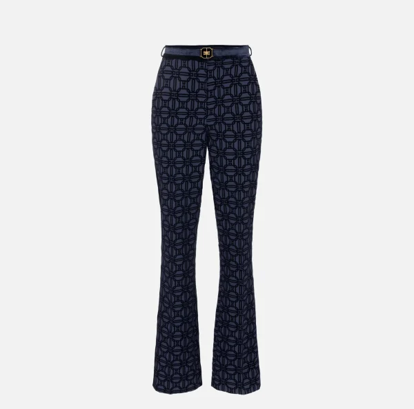 Elisabetta Franchi Tailleur | Pantaloni E Shorts^Pantalone dritto in crêpe flock con cintura Navy