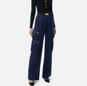 Elisabetta Franchi Pantaloni E Shorts^Pantalone dritto in crêpe con tasche e cintura Navy