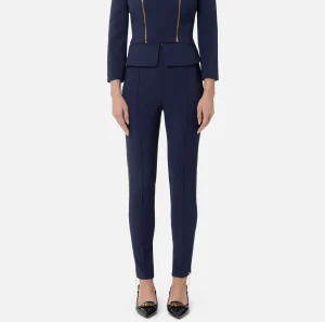 Elisabetta Franchi Pantaloni E Shorts^Pantalone dritto in crêpe stretch con zip Navy