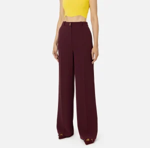 Elisabetta Franchi Pantaloni E Shorts^Pantalone dritto in crêpe fermo con placca logo RougeNoir