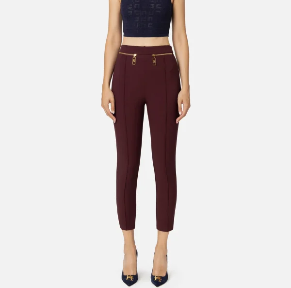 Elisabetta Franchi Tailleur | Pantaloni E Shorts^Pantalone dritto in crêpe con zip RougeNoir