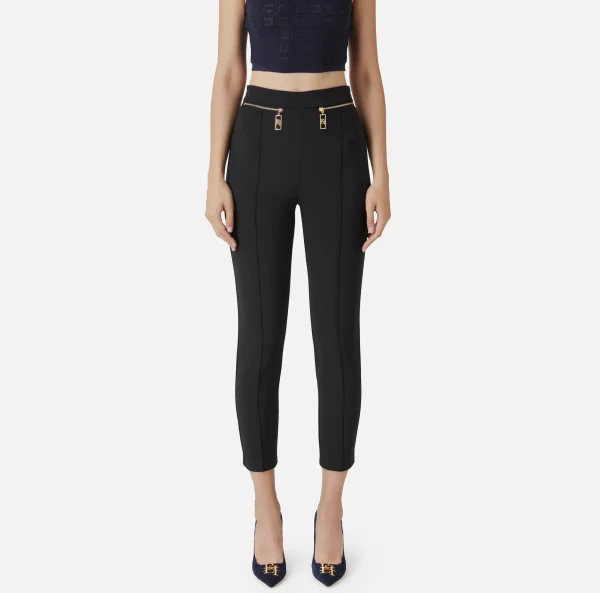 Elisabetta Franchi Tailleur | Pantaloni E Shorts^Pantalone dritto in crêpe con zip Nero