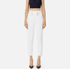 Elisabetta Franchi Tailleur | Pantaloni E Shorts^Pantalone dritto in crêpe con zip Avorio