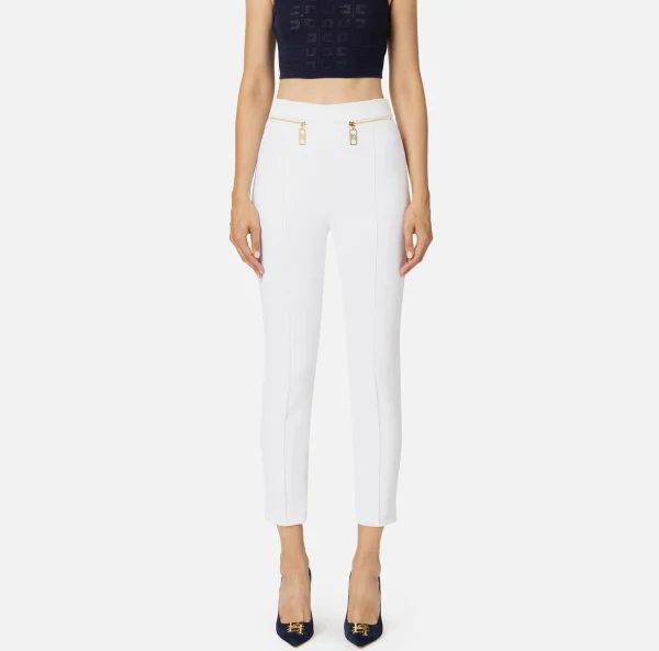 Elisabetta Franchi Tailleur | Pantaloni E Shorts^Pantalone dritto in crêpe con zip Avorio