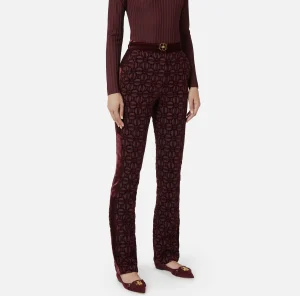 Elisabetta Franchi Tailleur | Pantaloni E Shorts^Pantalone dritto in crêpe flock con cintura RougeNoir