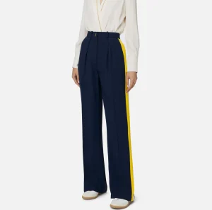 Elisabetta Franchi Pantaloni E Shorts^Pantalone dritto in crêpe satin con bande Navy