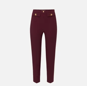 Elisabetta Franchi Tailleur | Pantaloni E Shorts^Pantalone dritto in crêpe stretch con rivetto logo RougeNoir