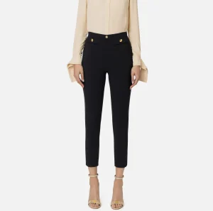 Elisabetta Franchi Tailleur | Pantaloni E Shorts^Pantalone dritto in crêpe stretch con rivetto logo Nero