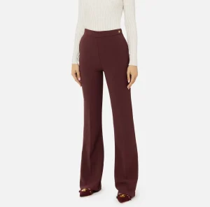 Elisabetta Franchi Tailleur | Pantaloni E Shorts^Pantalone dritto in crêpe stretch con rivetto logo RougeNoir