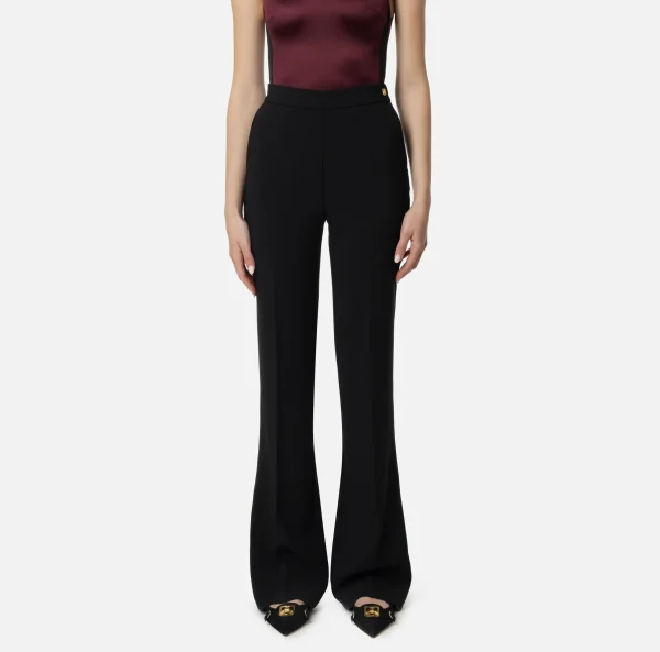 Elisabetta Franchi Tailleur | Pantaloni E Shorts^Pantalone dritto in crêpe stretch con rivetto logo Nero